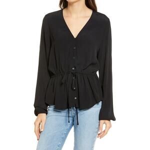 CHELSEA28 NEW $69 V-neck Tie Waist Blouse in Black XS